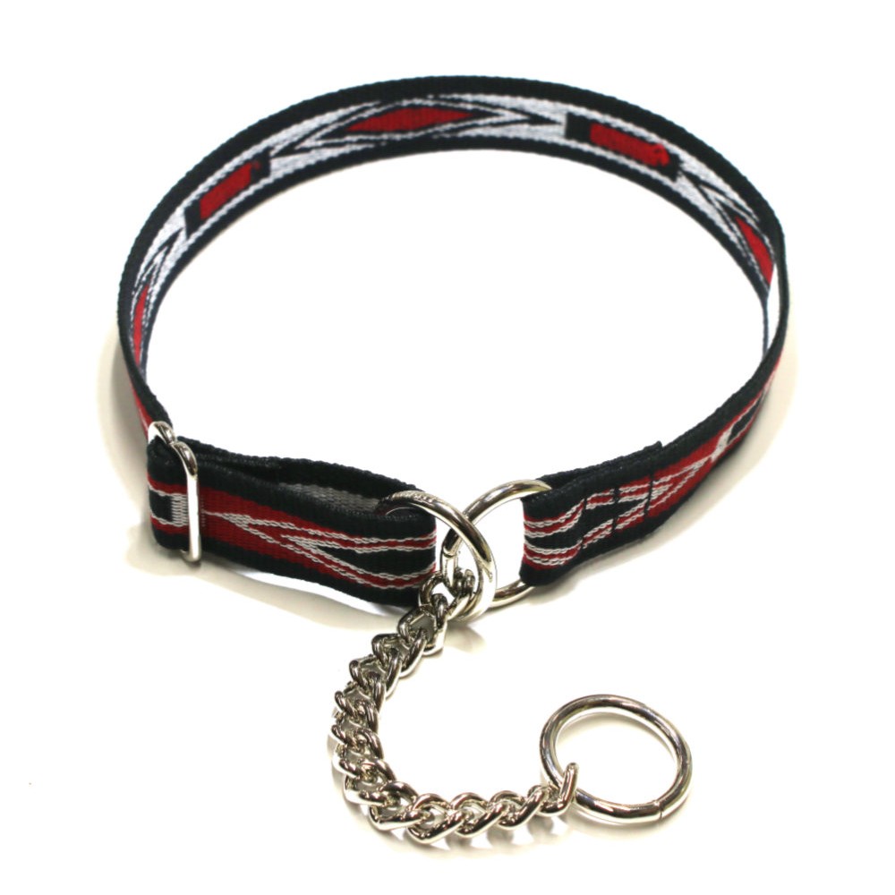 Easyfit black webbing dog collar (no buckle) with black, red and white