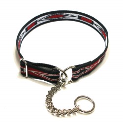 Webbing Collar, Easy-Fit No Buckle, Black, Red and White Pattern