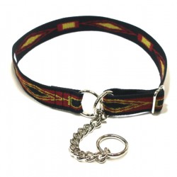 Webbing Collar, Easy-Fit No Buckle, Black, Red and Yellow Pattern