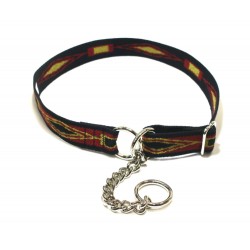 Webbing Collar, Easy-Fit No Buckle, Black, Red and Yellow Pattern