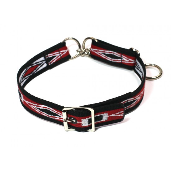 Webbing Collar With Buckle, Red White and Black Pattern