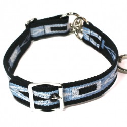 Webbing Collar With Buckle, Navy Blue, Blue and White Pattern