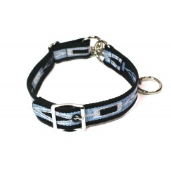 Webbing Collar With Buckle, Navy Blue, Blue and White Pattern